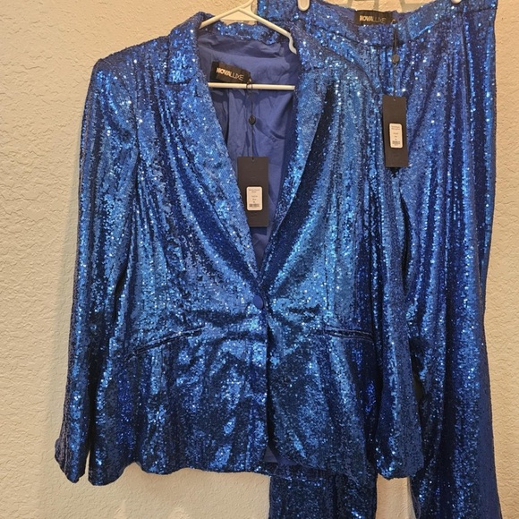 Fashion Nova Luxe Blue Sequin Suit Blazer & Trousers Womens XL Kamila Sequin Set - Picture 5 of 12